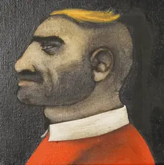 Man with a wig by Peter Kennelly, oil on canvas, sold Mar 2026