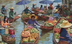 The Floating Market by Roy Miller, oil on board, sold Mar 2026