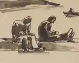 On the Harbour Wall by Josef Herman, ink, sold Mar 2026
