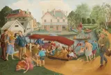A busy river scene by Gillian Ripley, watercolour and gouache, offered Mar 2026