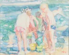 On the Beach at Lyme Regis' 1991, monogrammed and dated lower right by Mark Rowbotham, pencil and watercolour, offered Mar 2026