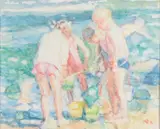 On the Beach at Lyme Regis by Mark Rowbotham, pencil and watercolour, offered Mar 2026