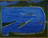 Town Horber, Carriacou by Canute Caliste, 1997, oil on board, sold Mar 2026