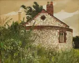 House with a curved wall, Linton by Jim Russell, watercolour, sold Mar 2026