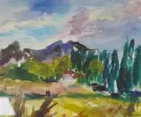 Landscape in Provence by Joan Hodes, watercolour, sold Mar 2026