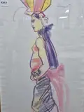 Untitled, 2000' three-quarter length profile portrait of a woman wearing a mask and elaborate headdress by Jo Brocklehurst, drawing, offered Mar 2026