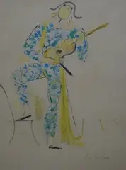 Arlequin a la guitar by Jean Cocteau, pencil and limited, sold Mar 2026