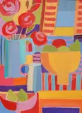 Still Life with Fruit by Jan Rippingham, acrylic on canvas, sold Mar 2026