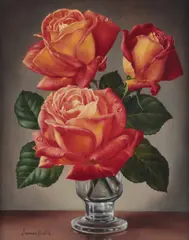 Flame Roses in Full Bloom by James Noble, oil on canvas, sold Mar 2026