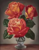 Flame Roses in Full Bloom by James Noble, oil on canvas, sold Mar 2026