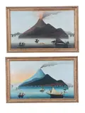 Mount Vesuvius erupting with boats to the foreground by G. Trembeth, 1900, oil, sold Mar 2026