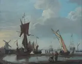 Dutch ships on the coastline by Francis Swaine, oil on canvas, sold Mar 2026