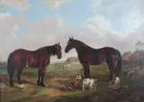 Study of two horses and goats before farmland by William S. Forrest, oil on canvas, sold Mar 2026