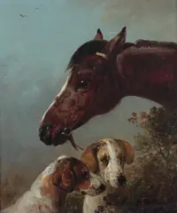 Study of a horse head and hounds by Edward Robert Smythe, oil on canvas, sold Mar 2026