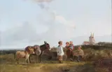 Landscape with figures and donkeys before a windmill by John Duval, oil on canvas, sold Mar 2026