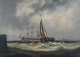 Shipping on rough seas by George Stainton, oil on canvas, sold Mar 2026