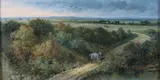 Figure and a horse on a treelined pathway by Arthur James Stark, oil on board, offered Mar 2026