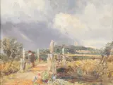 An angler on a bridge in an extensive wooded by William Joseph J. C. Bond, oil on panel, sold Mar 2026