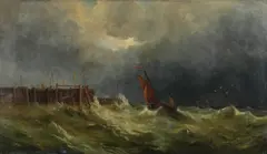 Rough seas in a harbour by Thomas Rose Miles, oil on canvas, offered Mar 2026