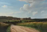 Rural landscape with horse and cart on a pathway by Edvard Petersen, oil on canvas, offered Mar 2026