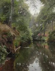 Wooded landscape in winter by Peter Mark Monsted, oil on canvas, sold Mar 2026