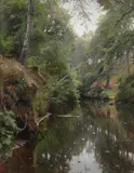 Wooded landscape in winter by Peter Mark Monsted, oil on canvas, sold Mar 2026