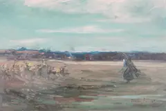 Gathering Firewood’ signed lower right by Tomson Laing, oil on board, offered Mar 2026