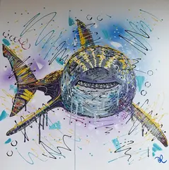 Apex, The Great White Shark by Diana Richardson, mixed media on canvas, sold Mar 2026