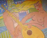 Girl with Mandolin by Kanwaldeep Singh Kang, oil on canvas, sold Mar 2026