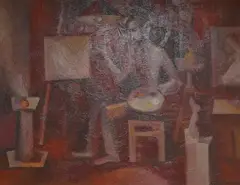 Artist in the studio by Boris Geldman, oil on canvas, sold Mar 2026