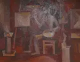 Artist in the studio by Boris Geldman, oil on canvas, sold Mar 2026