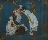 Figures wearing Regency dress by Antonio Corrado Orilia, oil, sold Mar 2026