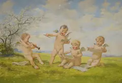 Cherubs by Oldra Vlach, oil on board, sold Mar 2026