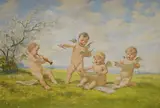 Cherubs by Oldra Vlach, oil on board, sold Mar 2026