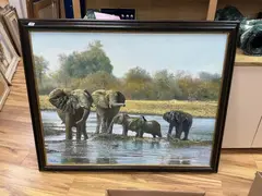 Study of elephants watering by Paul Schmidt, oil on canvas, sold Mar 2026