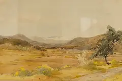Expansive landscape view by Sam Pope, watercolour, offered Mar 2026
