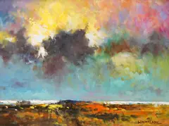Atmospheric landscape by William McLane, oil on board, sold Mar 2026