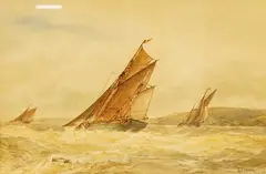 Fishing boats in a rough sea by Frederick James Aldridge, watercolour, offered Mar 2026