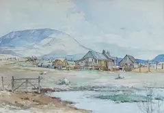 Scottish landscape with farmstead and sheep by Robert Eadie, watercolour, sold Feb 2026
