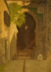 Orientalist view with figure beneath an archway by Joseph Kirkpatrick, pencil, sold Feb 2026