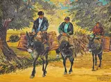 Harvesters on donkeys by Paolo Fabbro, oil on canvas, sold Feb 2026