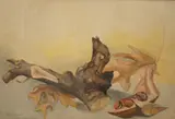 Still life of bark and leaves by Robert Duckworth Greenham, oil, sold Feb 2026