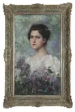 Portrait of a young woman with lilacs by Camilla Zach-Dorn, Oil on canvas, sold Oct 2025