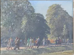 Going To Work by Frank Reynolds, 1943, Oil on canvas, signed & dated, sold Oct 2025