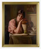 Portrait of the artist's daughter Constance by William Merrett Hodges, oil on canvas, offered Oct 2025