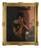 Portrait of artist's daughter Constance by William Merrett Hodges, oil on canvas, offered Oct 2025