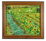 Sunflowers and Geese by Linda May Benton, Oil on board, sold Oct 2025