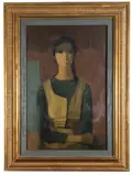 Portrait of a young girl by Jacques Voyet, Oil on board, offered Oct 2025
