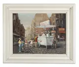 Parisian street scene by William Scudder, Oil on board, sold Oct 2025