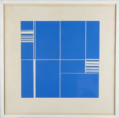 Blue Structure by Alan Reynolds, linocut, sold Oct 2025